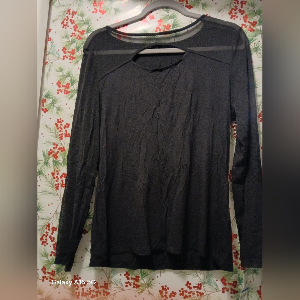 I.n.c. black sheer  long sleeve top woman's petite xlarge